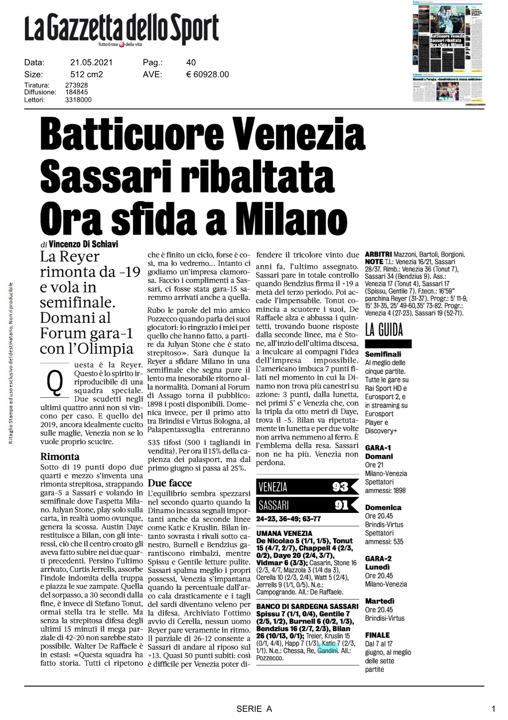 Batticuore Venezia Sassari Ribaltata Ora Sfida a Milano