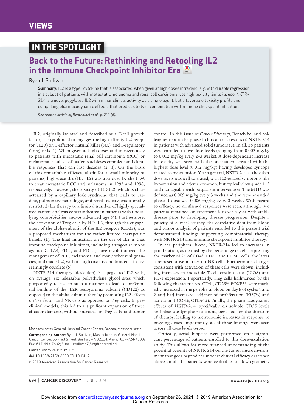 Rethinking and Retooling IL2 in the Immune Checkpoint Inhibitor Era Ryan J