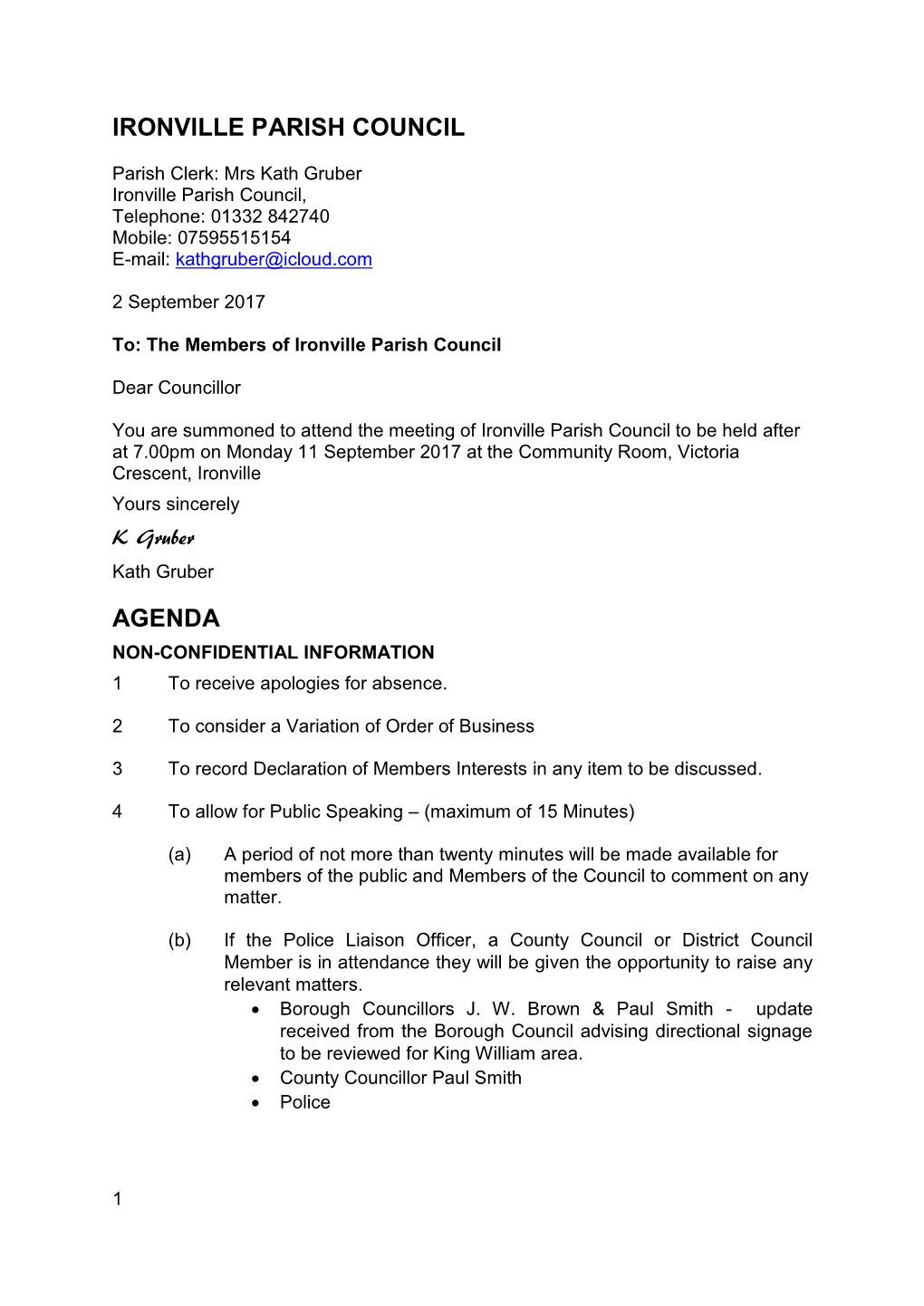 Ironville Parish Council Agenda