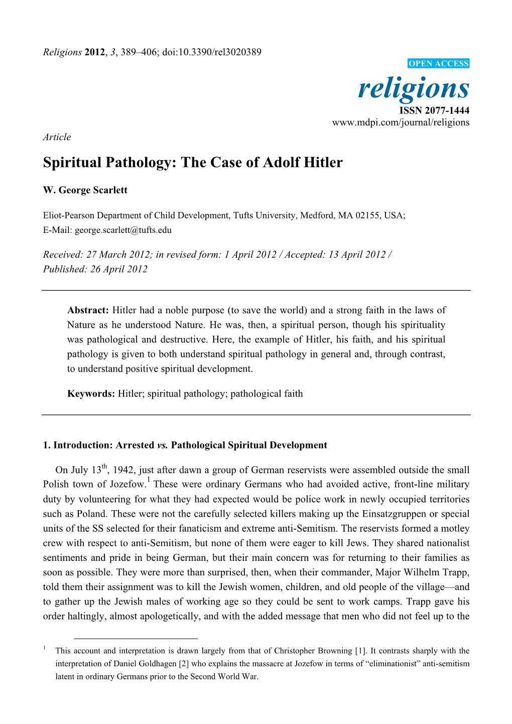 Spiritual Pathology: the Case of Adolf Hitler