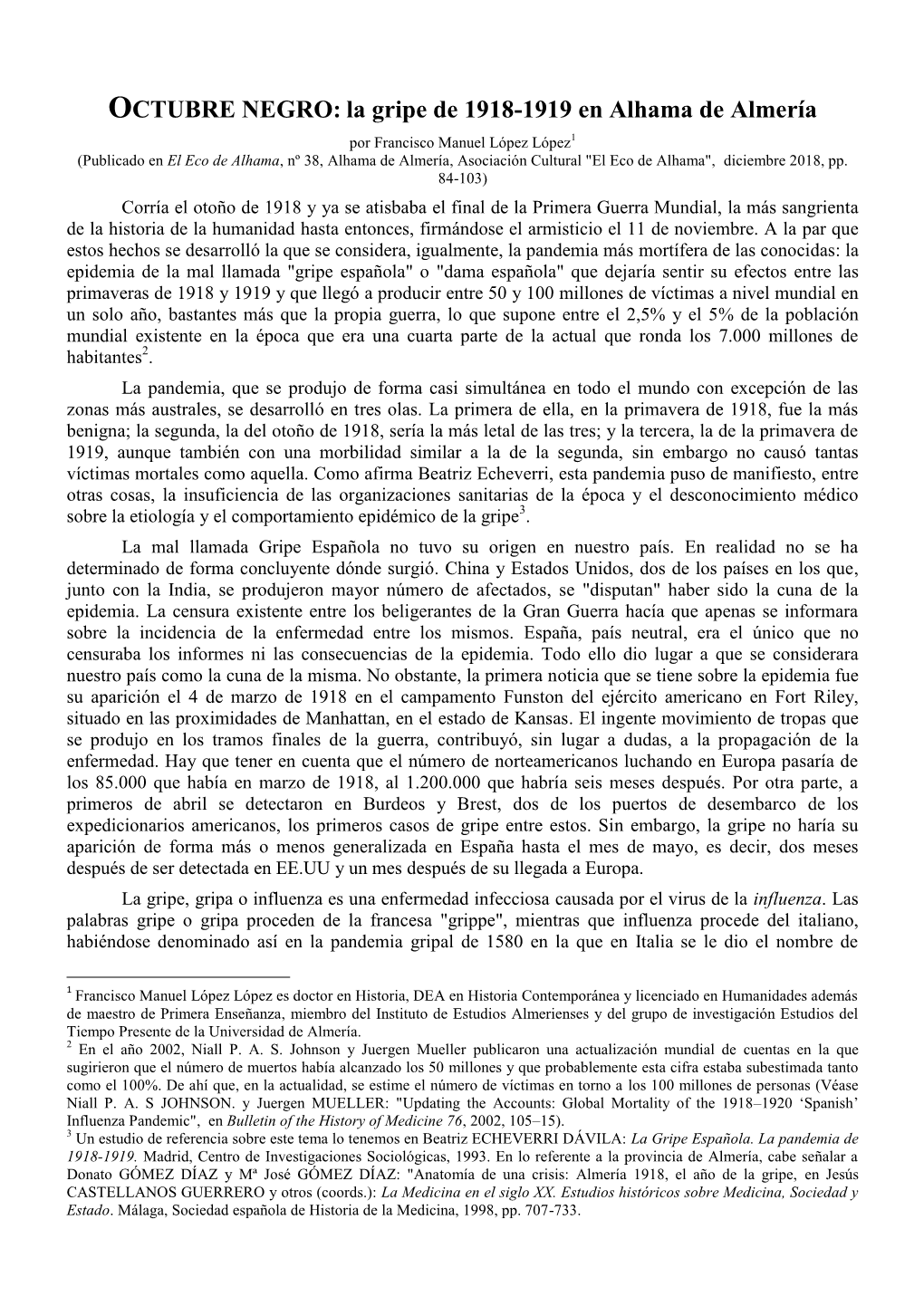 OCTUBRE NEGRO: La Gripe De 1918-1919 En Alhama De Almería