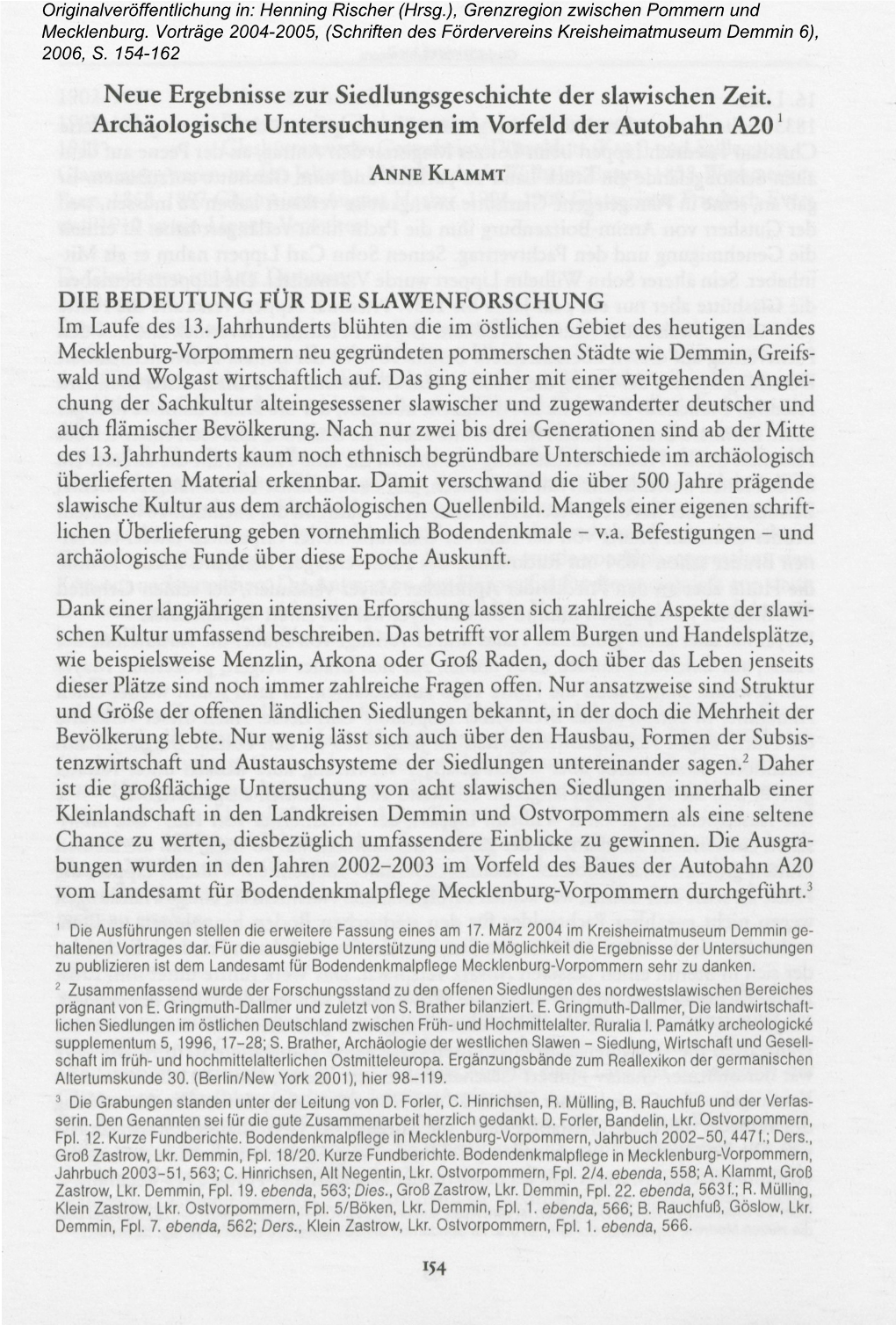 Neue Ergebnisse Zur Siedlungsgeschichte Der Slawischen Zeit