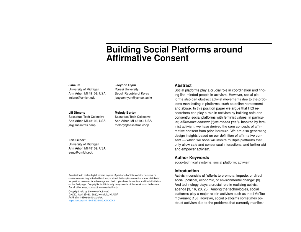 Building Social Platforms Around Affirmative Consent