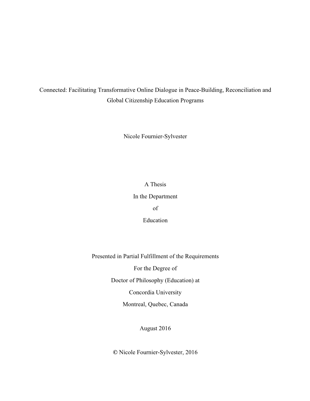 Connected: Facilitating Transformative Online Dialogue in Peace-Building, Reconciliation and Global Citizenship Education Programs