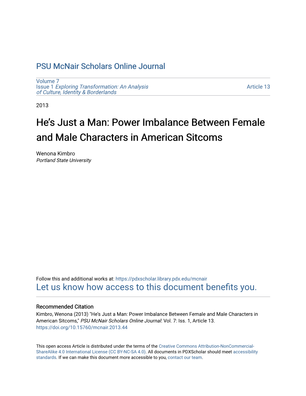 Power Imbalance Between Female and Male Characters in American Sitcoms