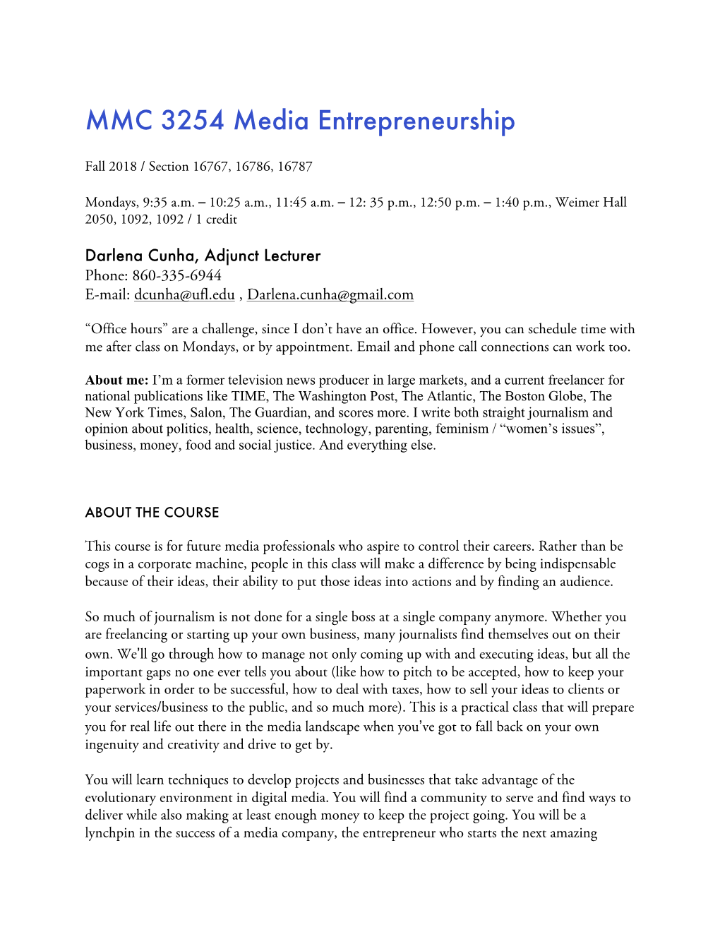 MMC 3254 Media Entrepreneurship