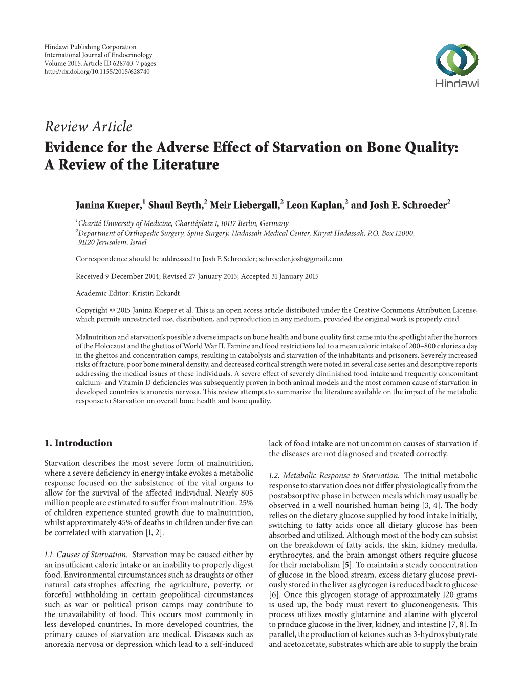 Review Article Evidence for the Adverse Effect of Starvation on Bone Quality: a Review of the Literature