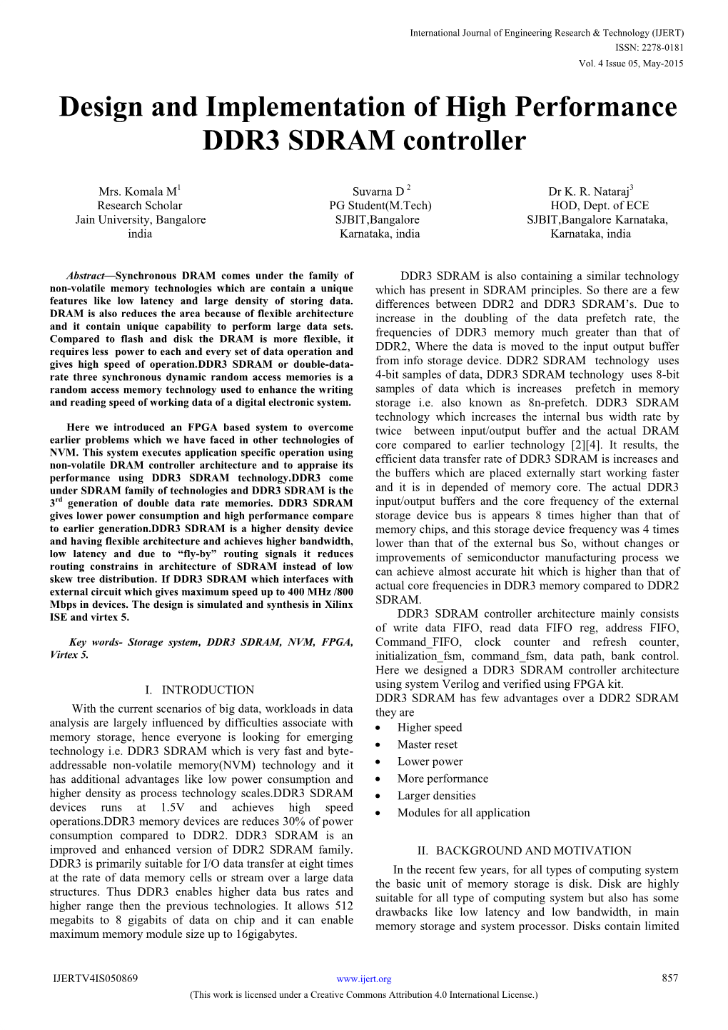 Design and Implementation of High Performance DDR3 SDRAM Controller