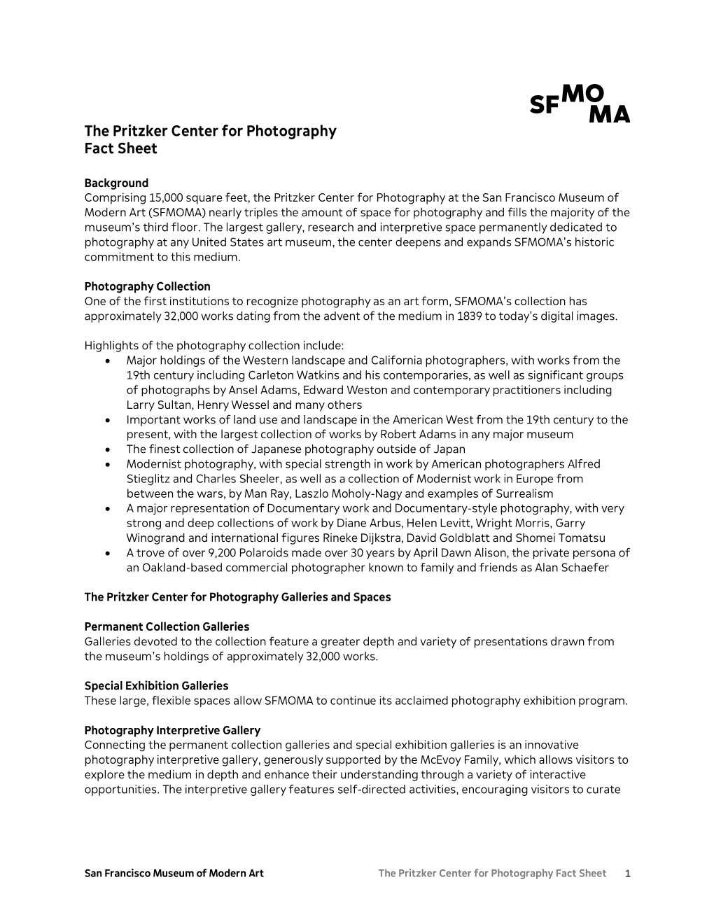 The Pritzker Center for Photography Fact Sheet