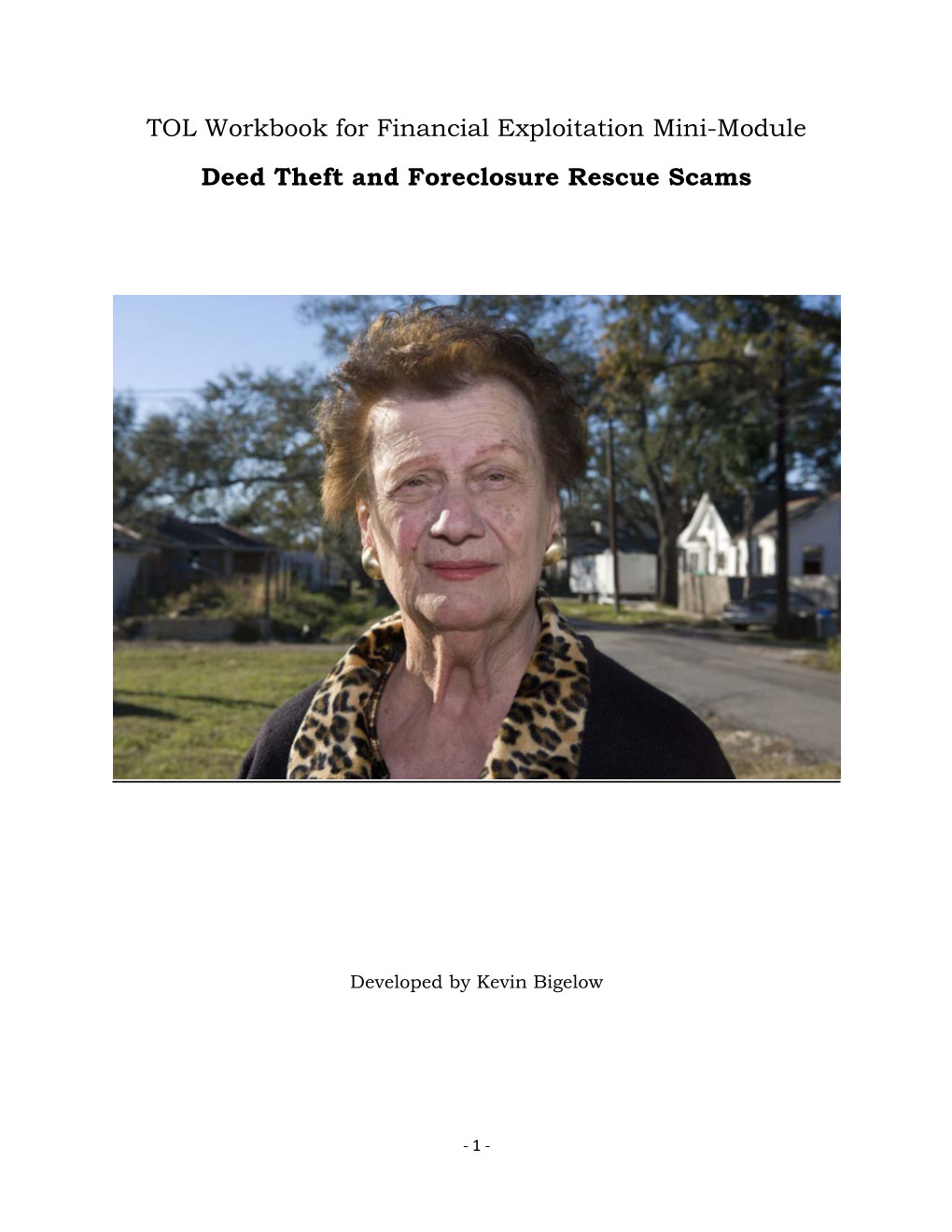 Deed Theft and Foreclosure Scams TOL Supervisor Workbook
