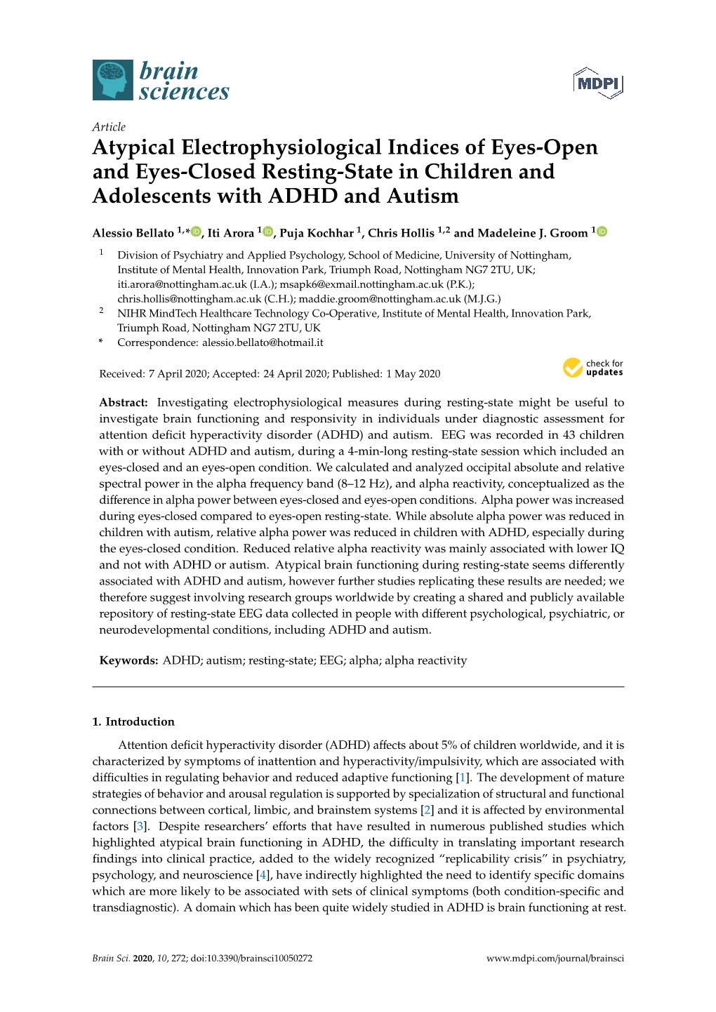 Atypical Electrophysiological Indices of Eyes-Open and Eyes-Closed Resting-State in Children and Adolescents with ADHD and Autism