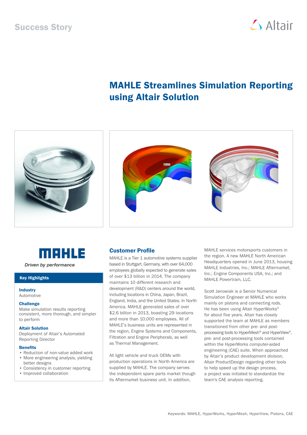 MAHLE Streamlines Simulation Reporting Using Altair Solution