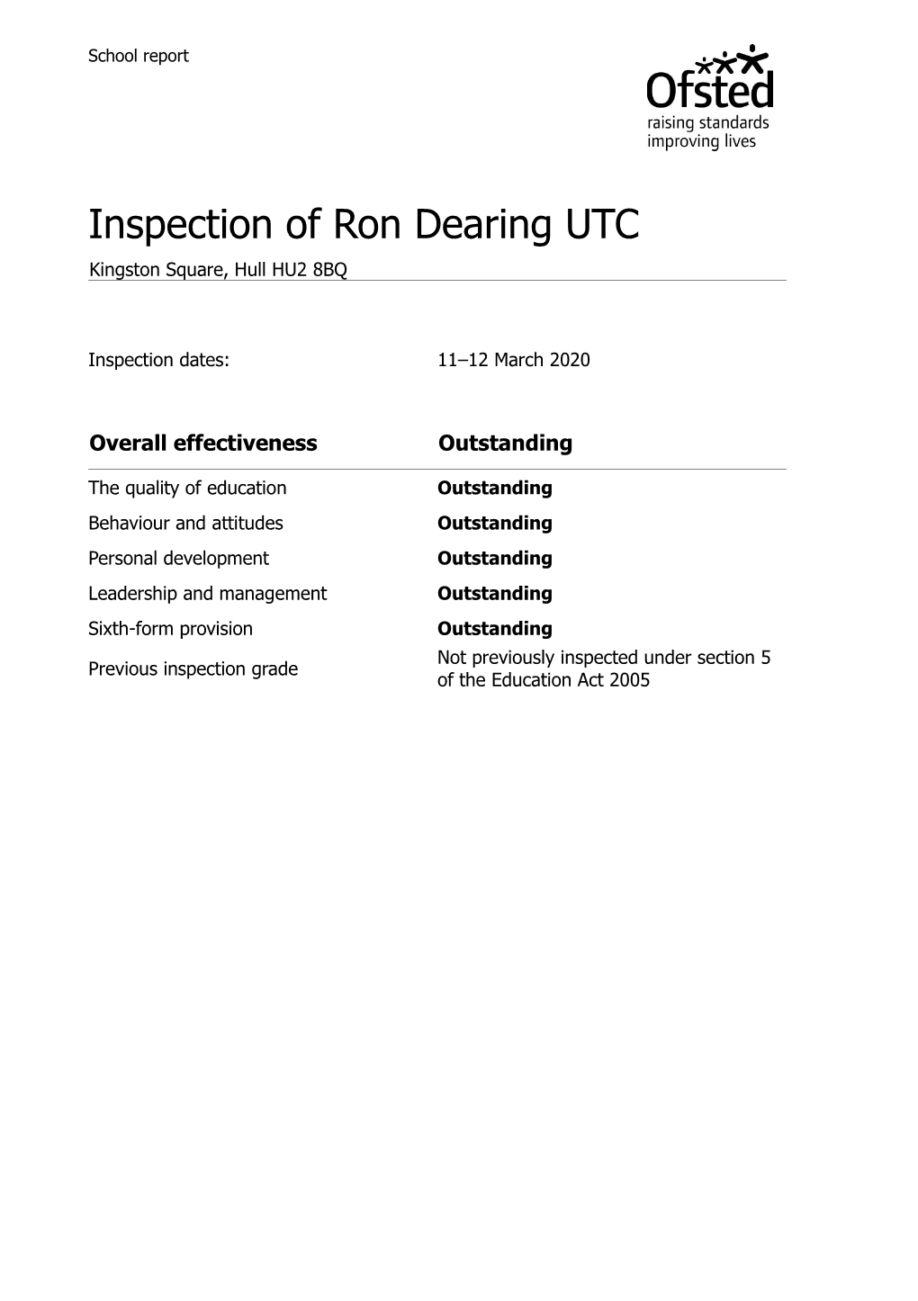 Inspection of Ron Dearing UTC Kingston Square, Hull HU2 8BQ