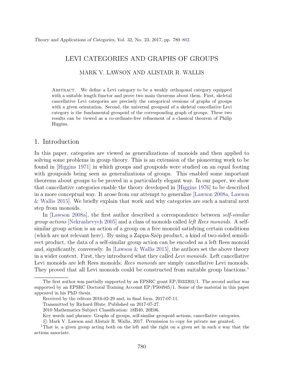 LEVI CATEGORIES and GRAPHS of GROUPS 1. Introduction