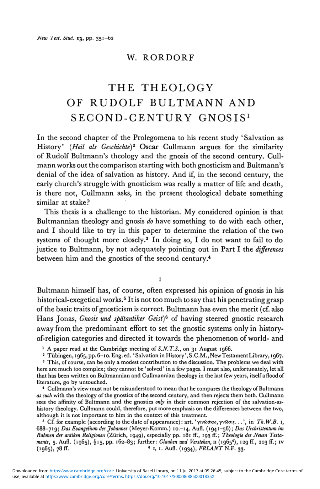 The Theology of Rudolf Bultmann and Second-Century Gnosis1