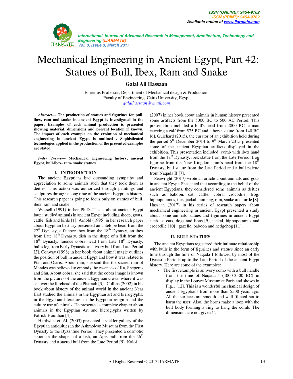 Mechanical Engineering in Ancient Egypt, Part 42: Statues of Bull, Ibex