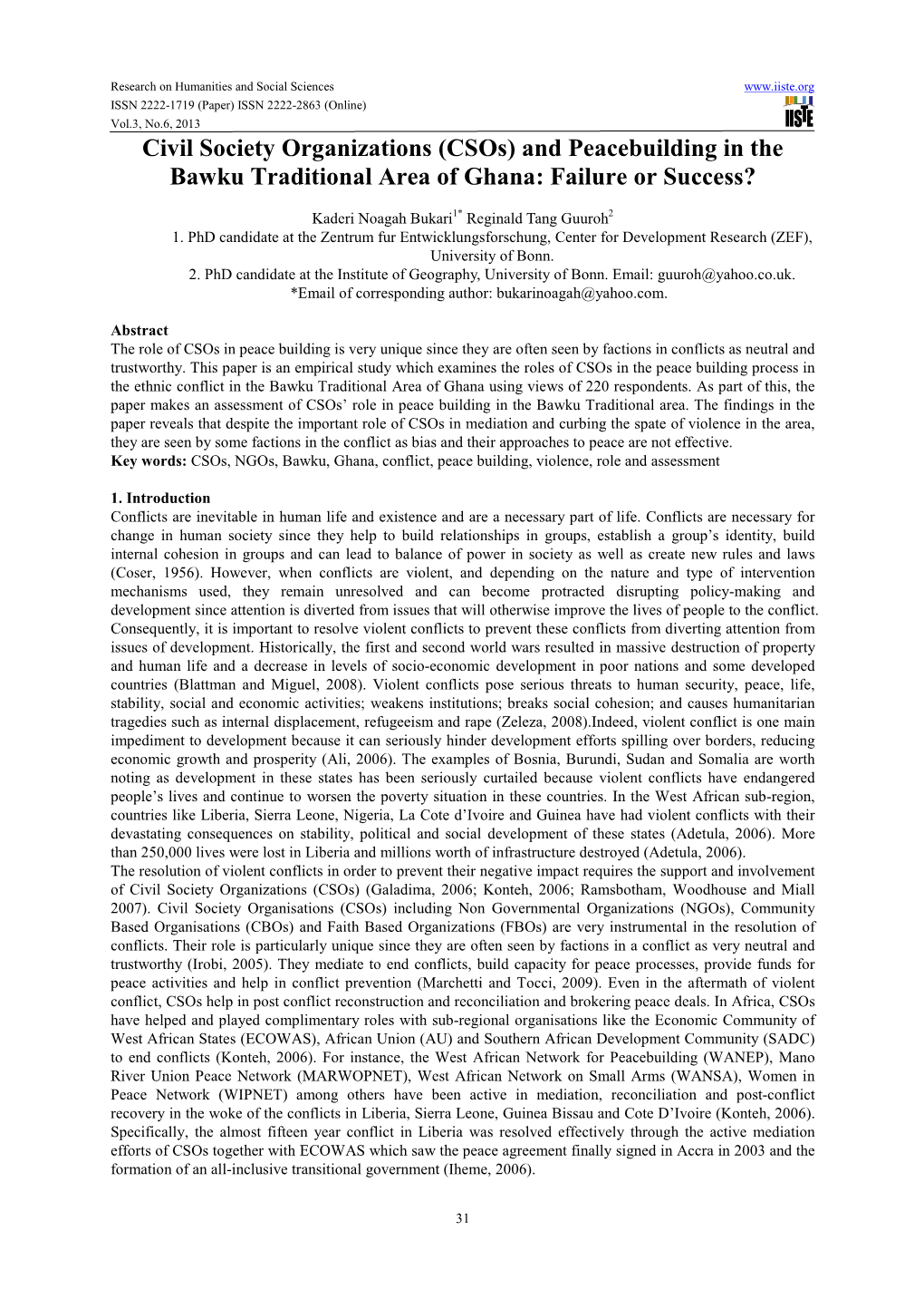 And Peacebuilding in the Bawku Traditional Area of Ghana: Failure Or Success?