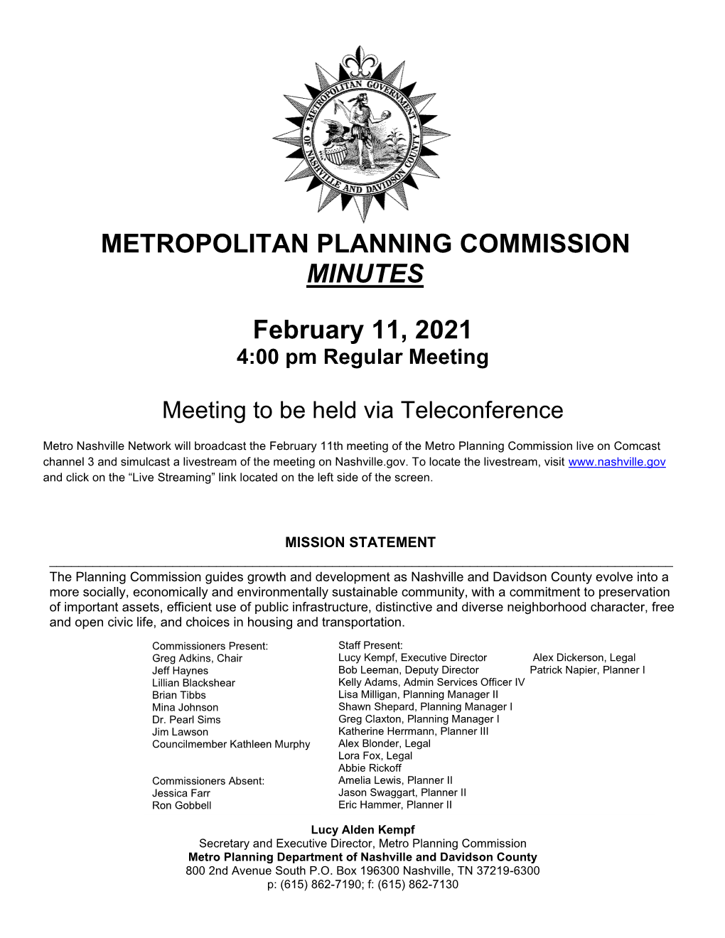 METROPOLITAN PLANNING COMMISSION MINUTES February