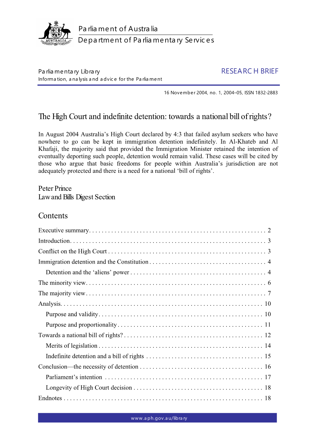 The High Court and Indefinite Detention: Towards a National Bill of Rights?