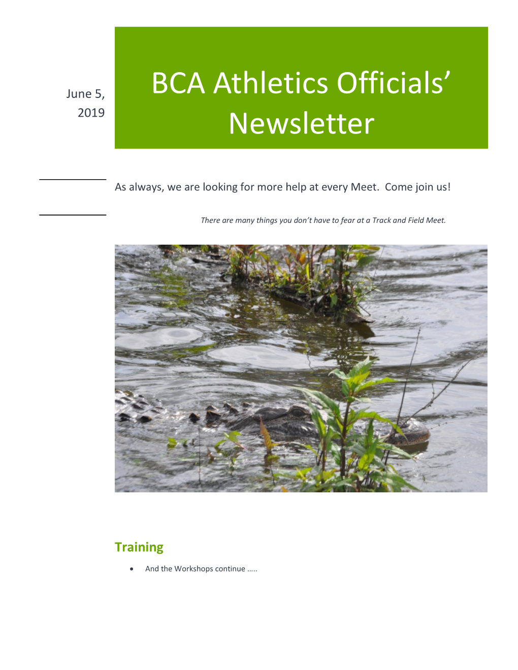 BCA Athletics Officials' Newsletter