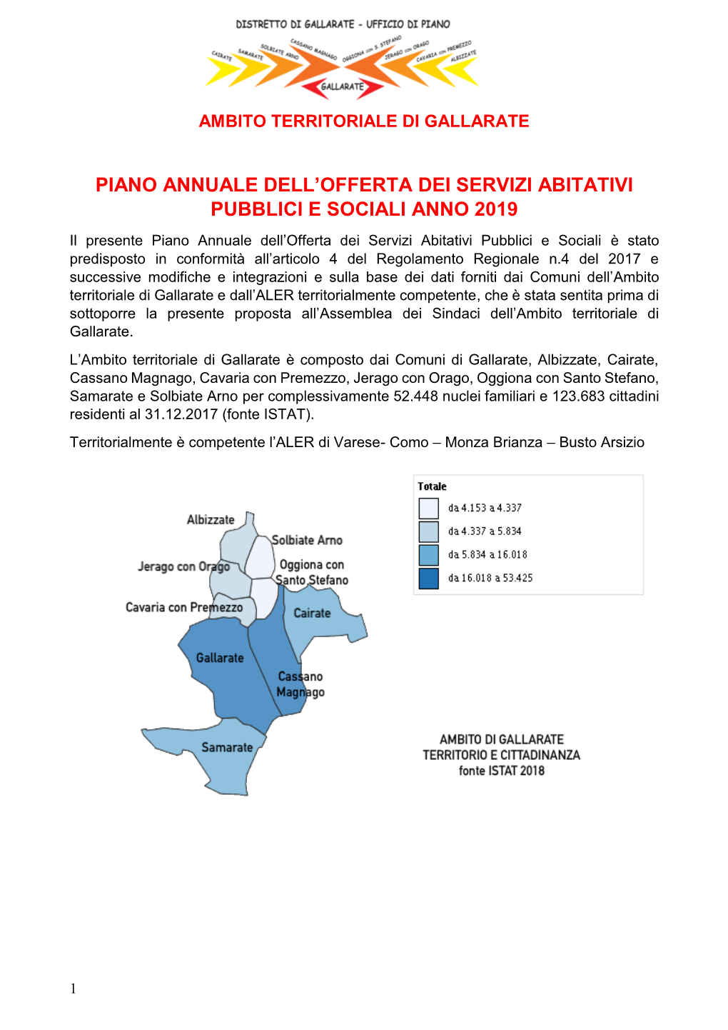 Piano Annuale Dell'offerta Dei Servizi Abitativi Pubblici E Sociali Anno 2019