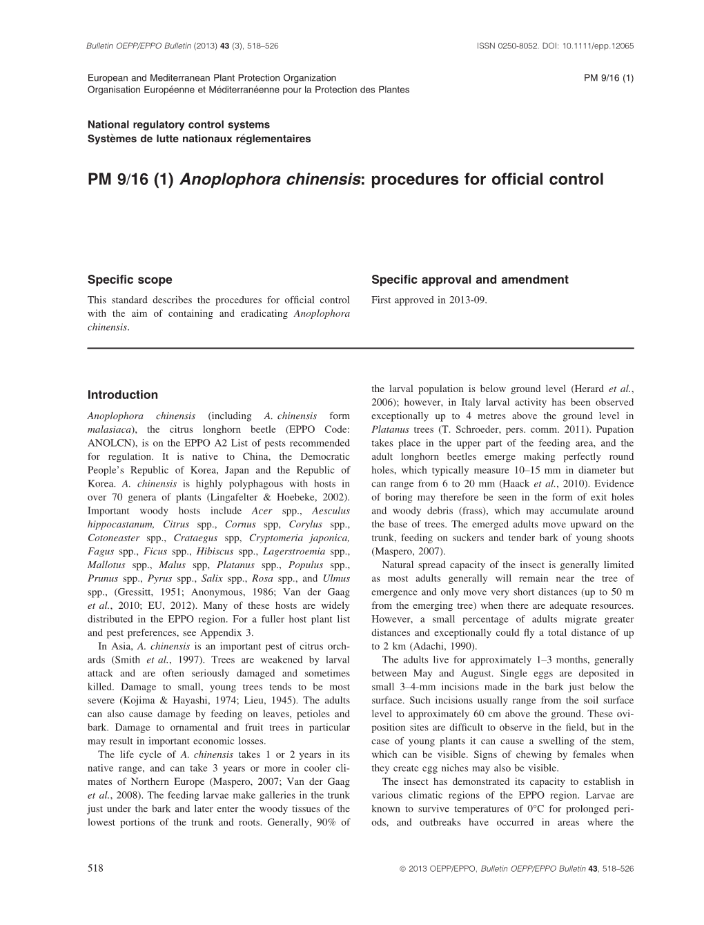 PM 9/16 (1) Anoplophora Chinensis: Procedures for Official Control