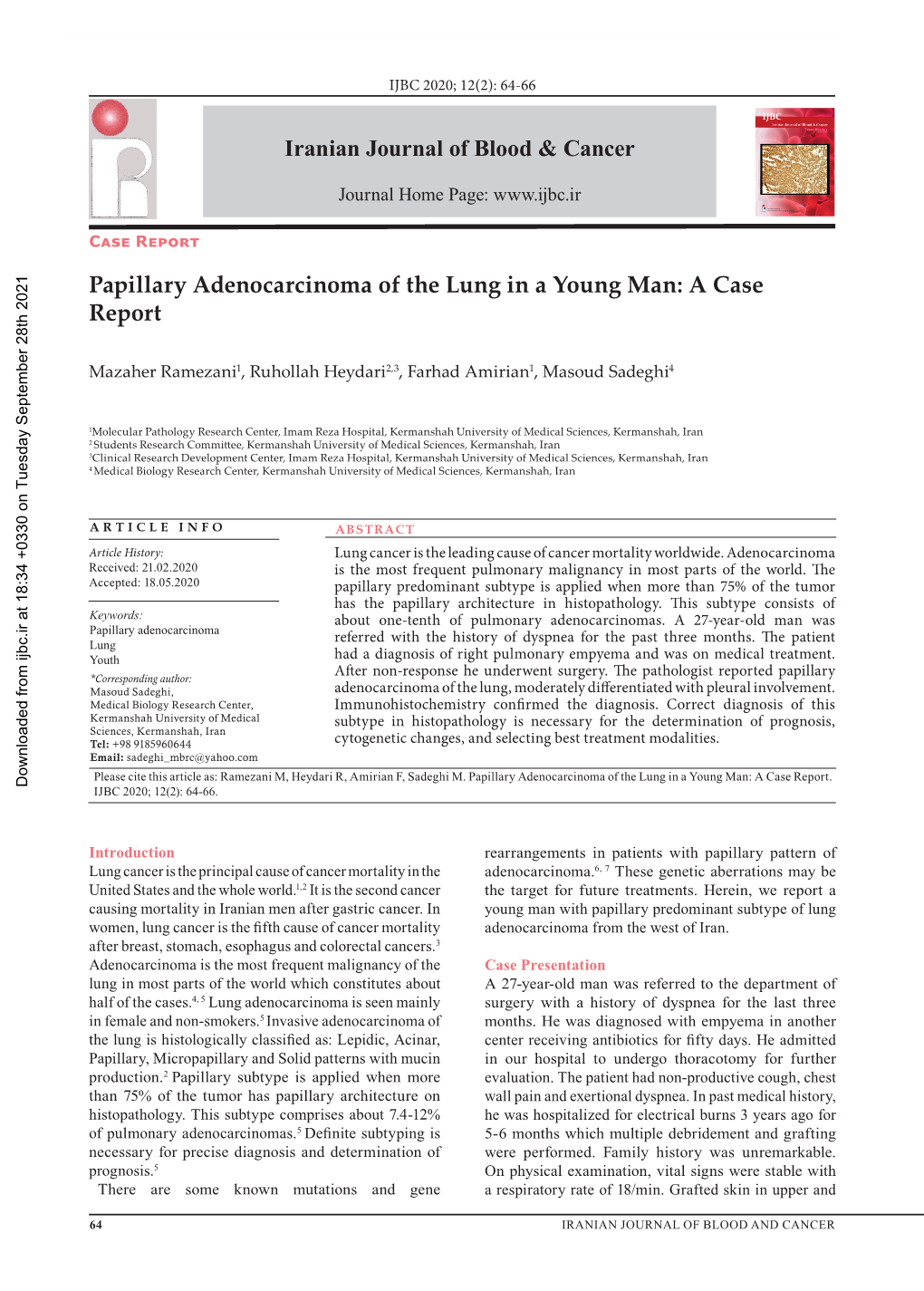 Papillary Adenocarcinoma of the Lung in a Young Man: a Case Report