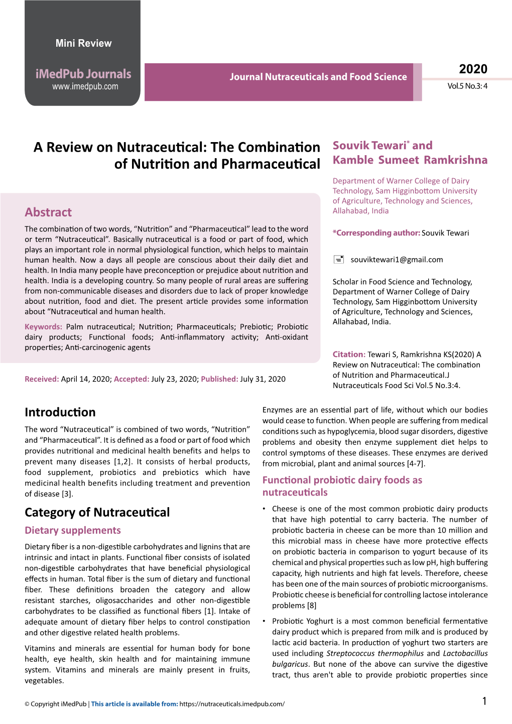 A Review on Nutraceutical: the Combination of Nutrition And