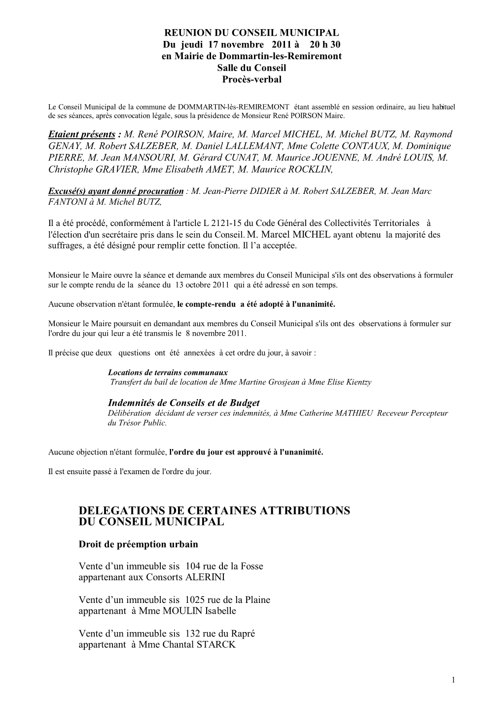 Delegations De Certaines Attributions Du Conseil Municipal