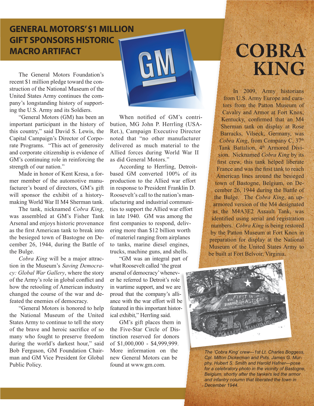 To Read About the Sherman Tank, the Cobra King, Sponsored by The