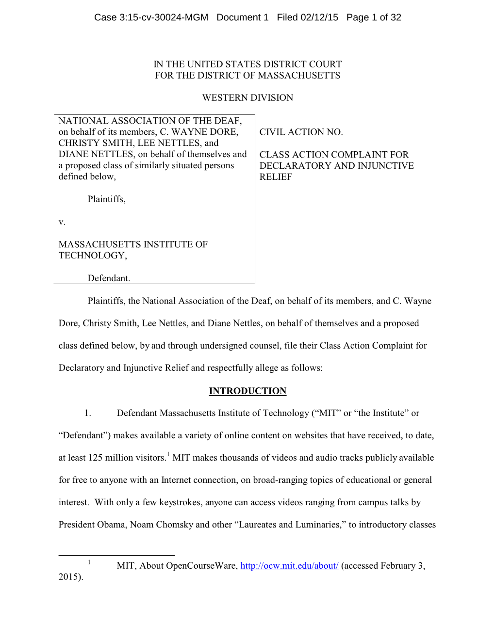 Class Action Complaint for Declaratory and Injunctiv