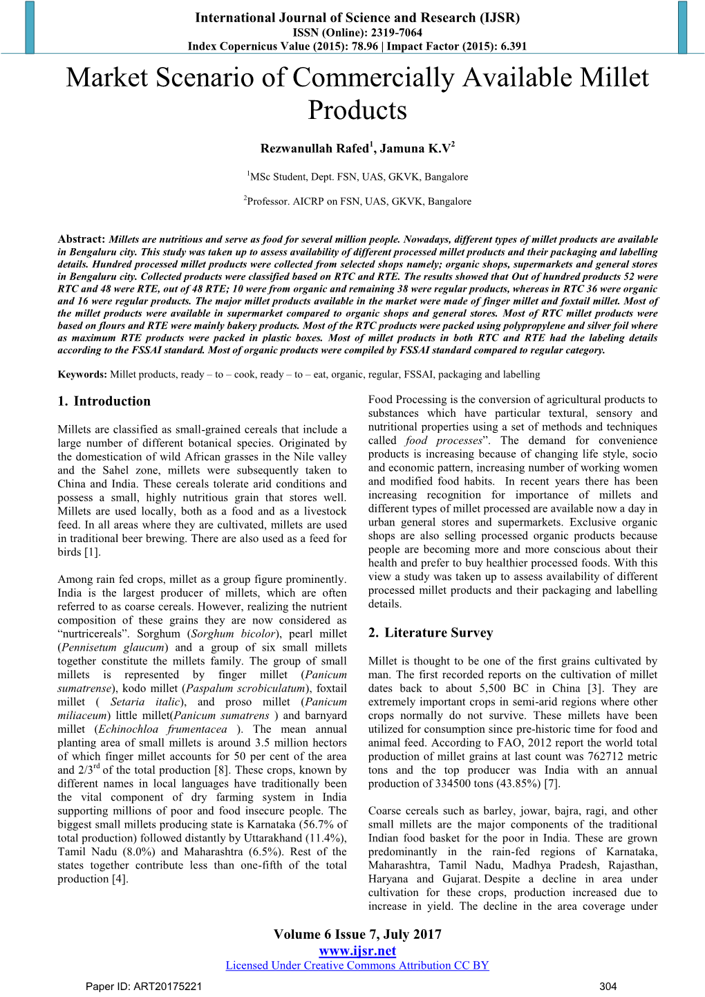 Market Scenario of Commercially Available Millet Products