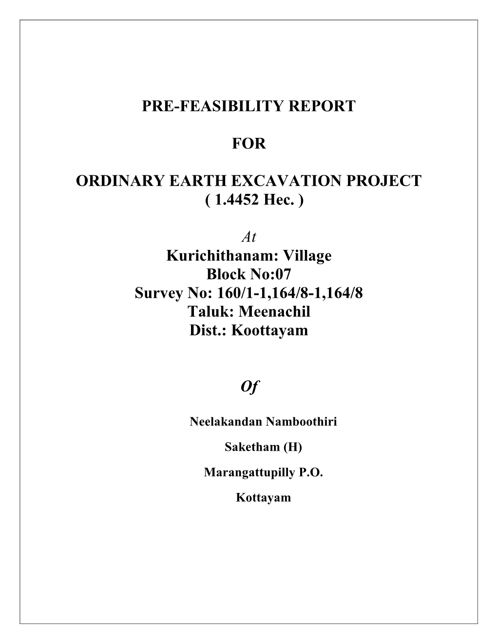 Pre-Feasibility Report For