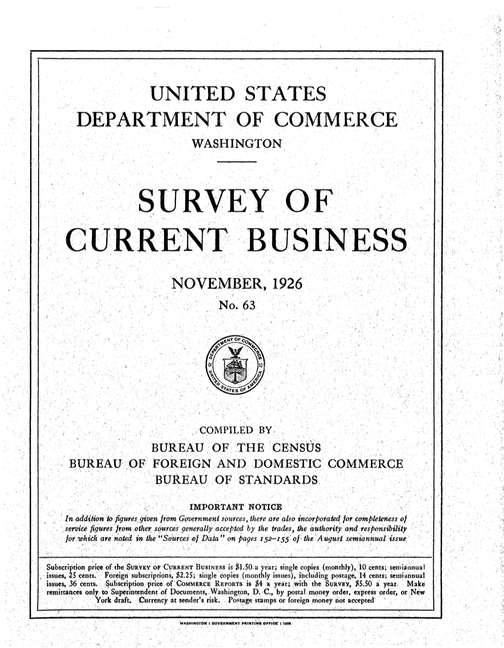 Survey of Current Business November 1926