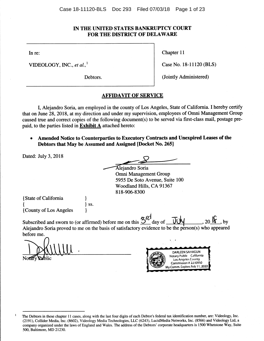 Case 18-11120-BLS Doc 293 Filed 07/03/18 Page 1 of 23 Case 18-11120-BLS Doc 293 Filed 07/03/18 Page 2 of 23