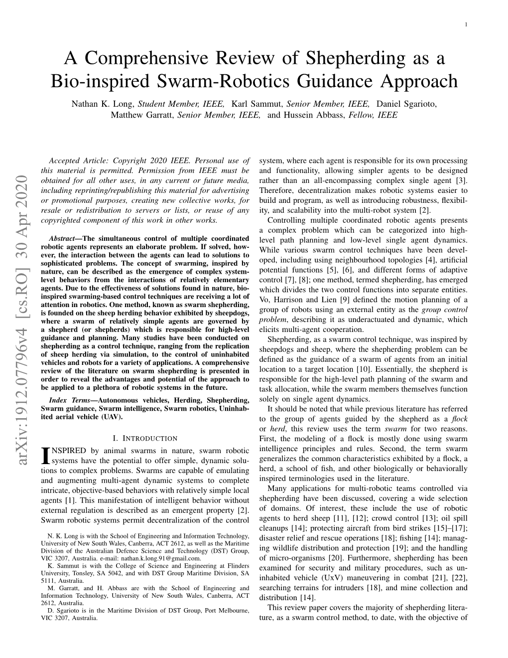 A Comprehensive Review of Shepherding As a Bio-Inspired Swarm-Robotics Guidance Approach Nathan K