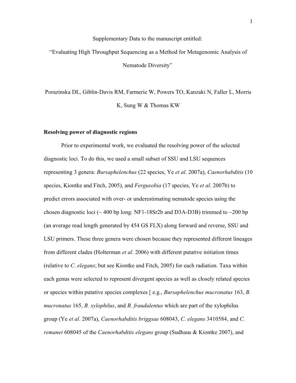 Supplementary Data to the Manuscript Entitled