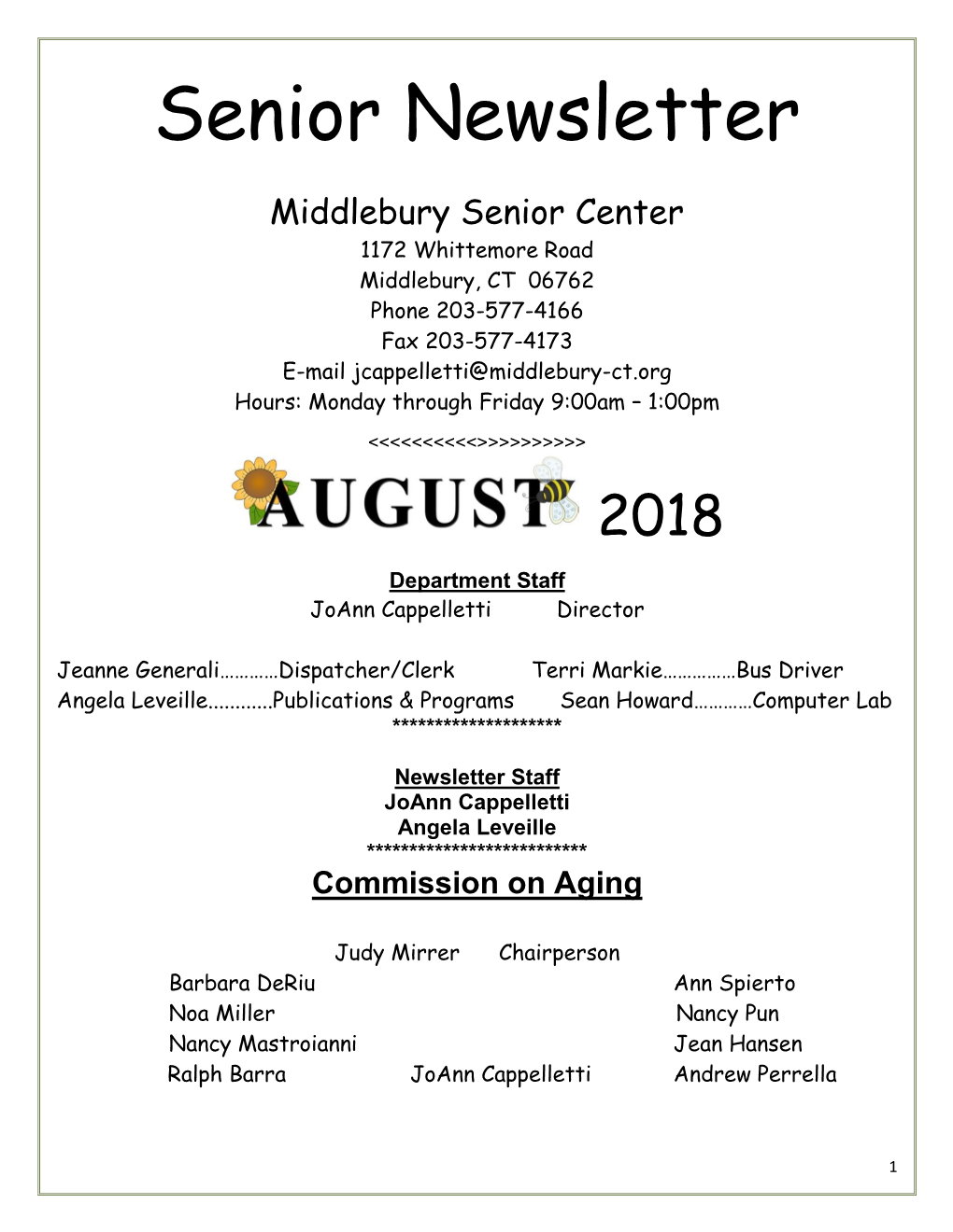 August 2018 Senior Newsletter