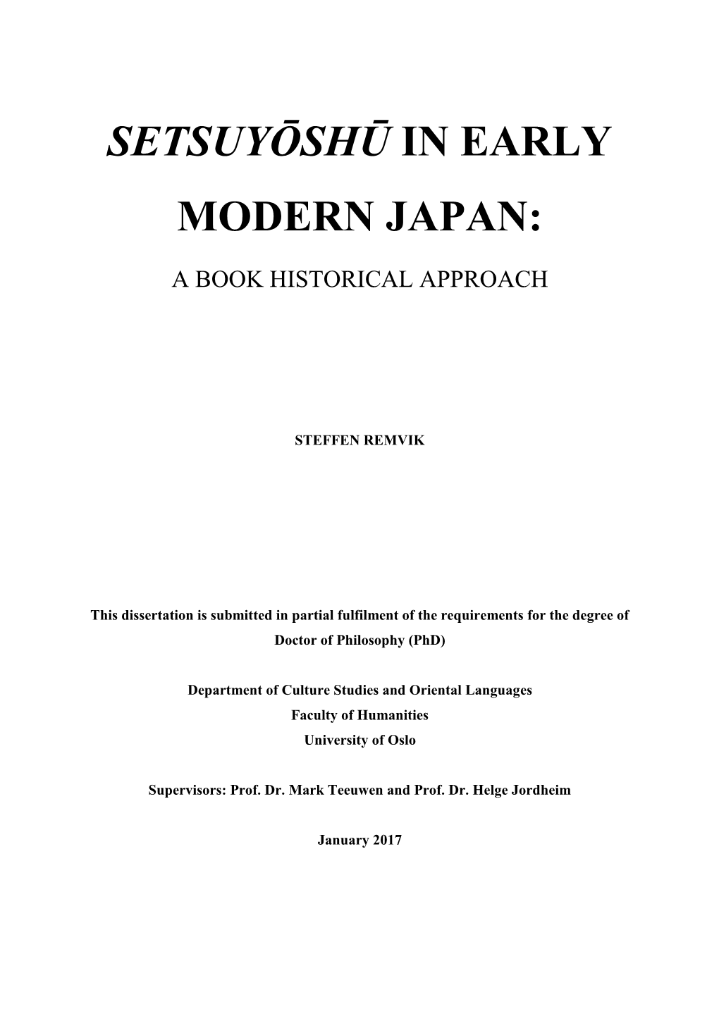 Setsuyōshū in Early Modern Japan
