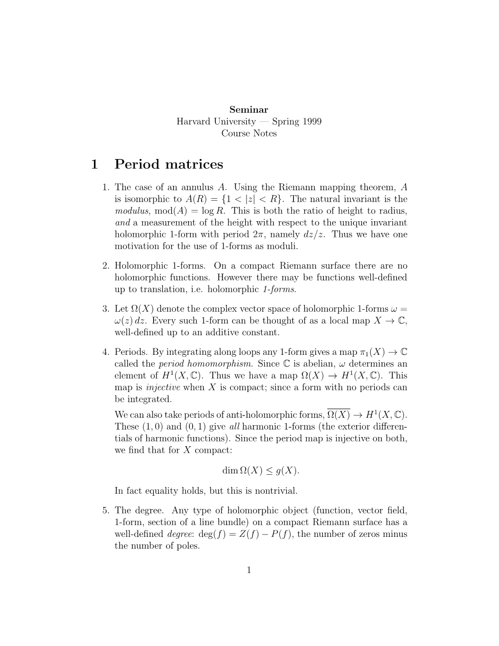 1 Period Matrices