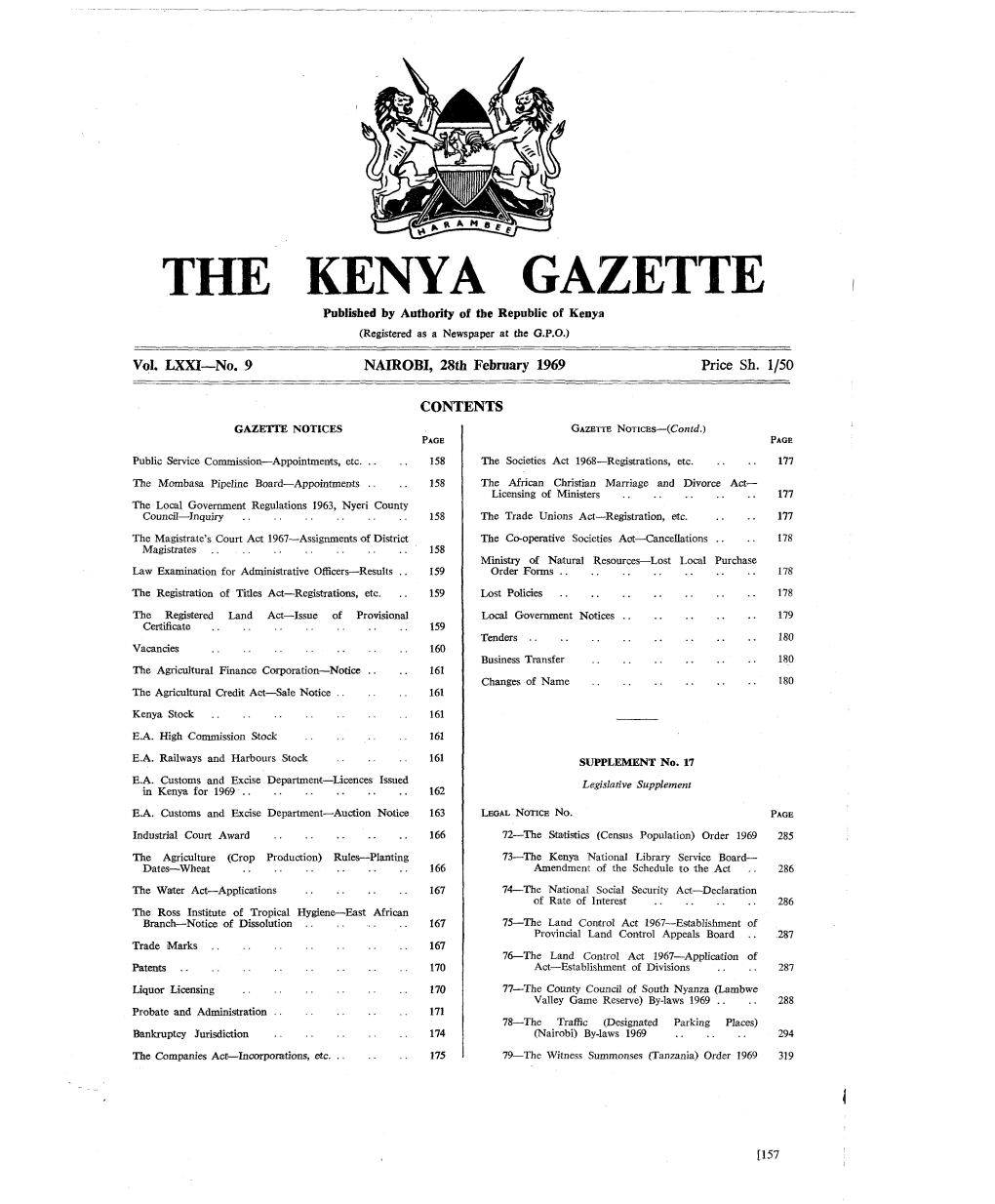 T KENYA GAZETTE Published by Authority of the Republic of Kenya (Registered As a Newspaper at the G.P.O.)