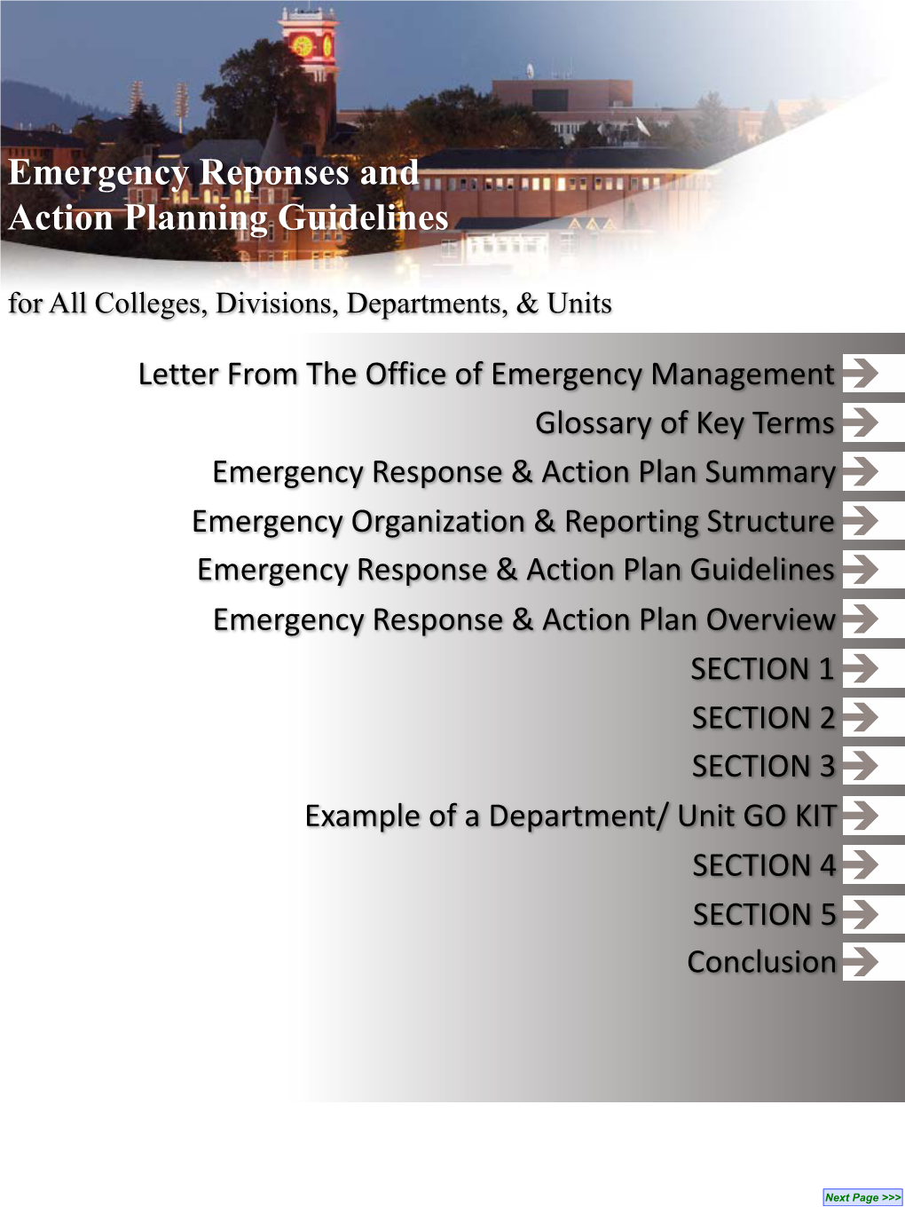 Emergency Reponses and Action Planning Guidelines for All Colleges, Divisions, Departments, & Units