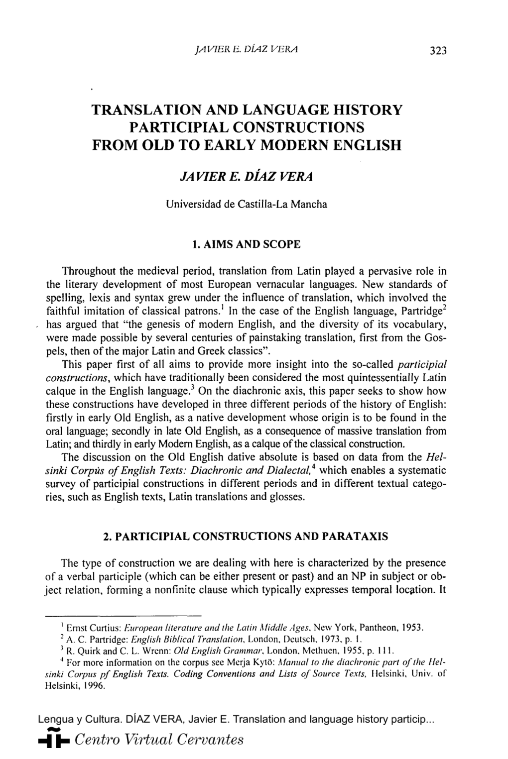 Translation and Language History Participial Constructions from Old to Early Modern English