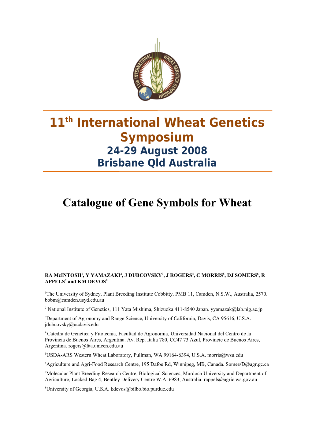 Catalogue of Gene Symbols for Wheat