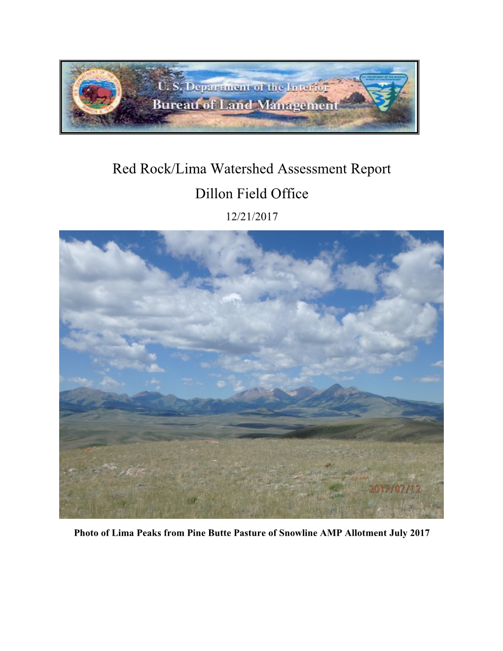 Red Rock/Lima Watershed Assessment Report Dillon Field Office 12/21/2017