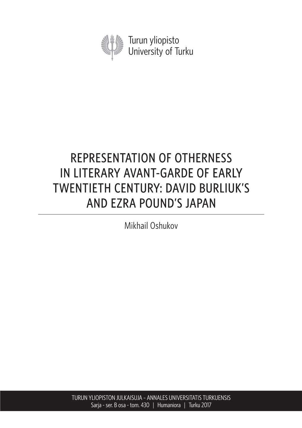 Mikhail Oshukov – REPRESENTATION of OTHERNESS in LITERARY AVANT-GARDE of EARLY TWENTIETH CENTURY