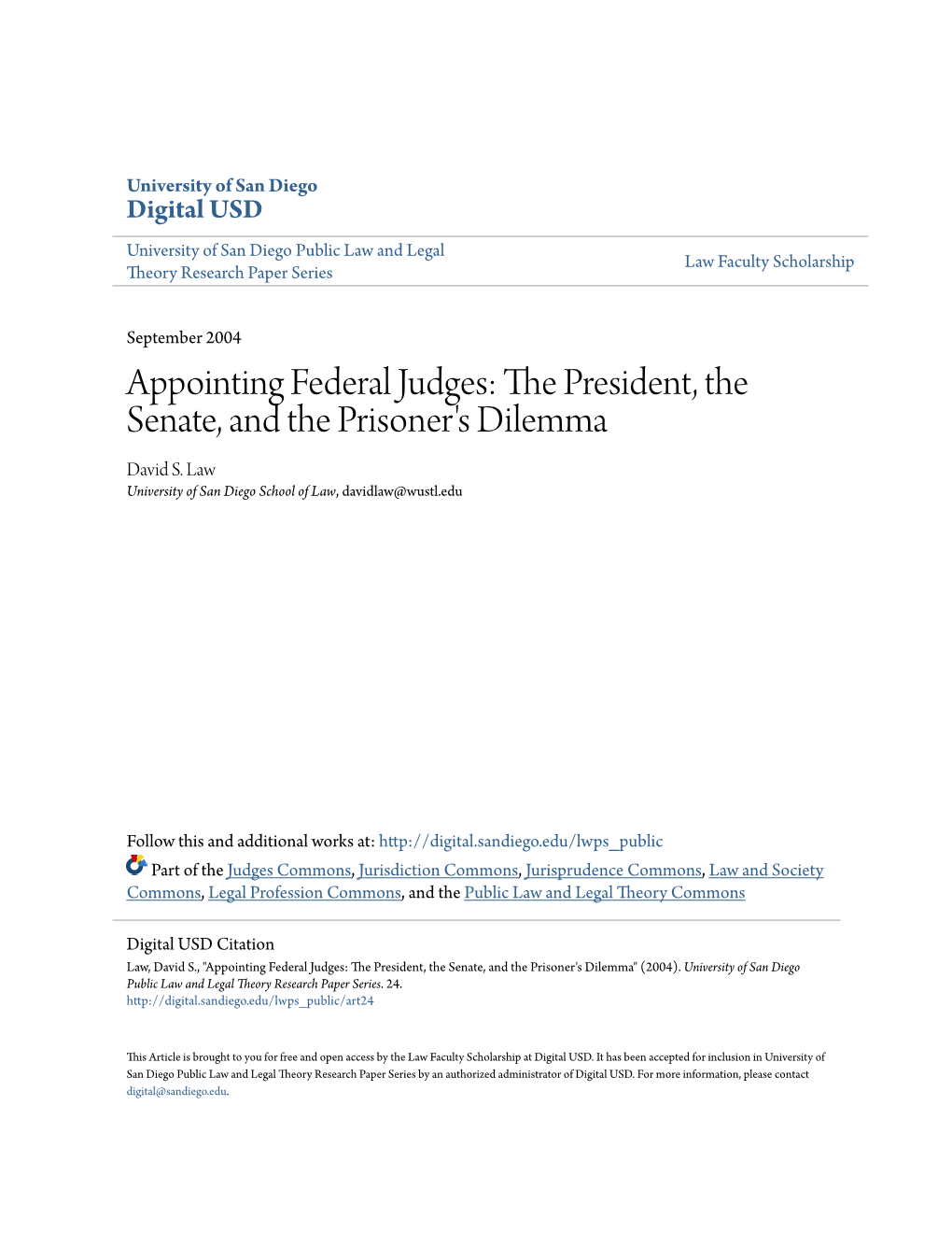 Appointing Federal Judges: the President, the Senate, and the Prisoner's Dilemma