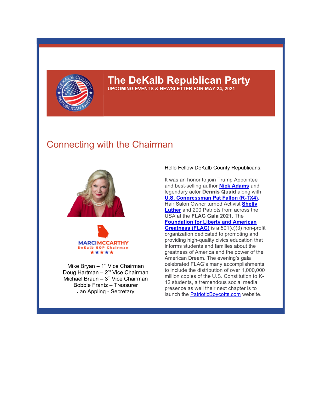 The Dekalb Republican Party UPCOMING EVENTS & NEWSLETTER for MAY 24, 2021