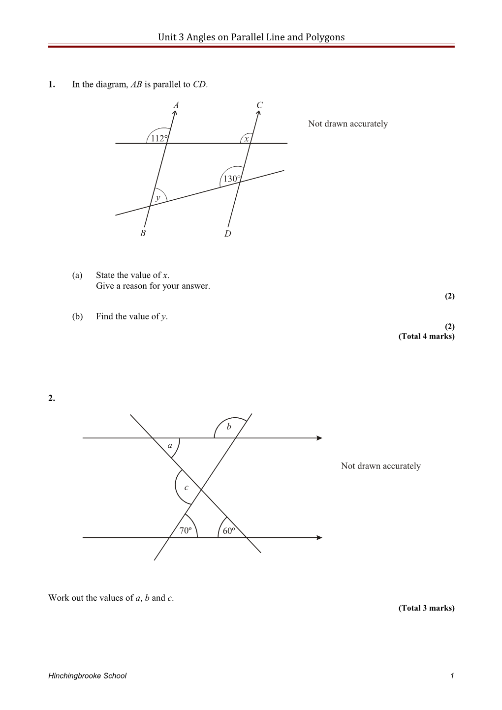 Unit 3 Angles on Parallel Line and Polygons