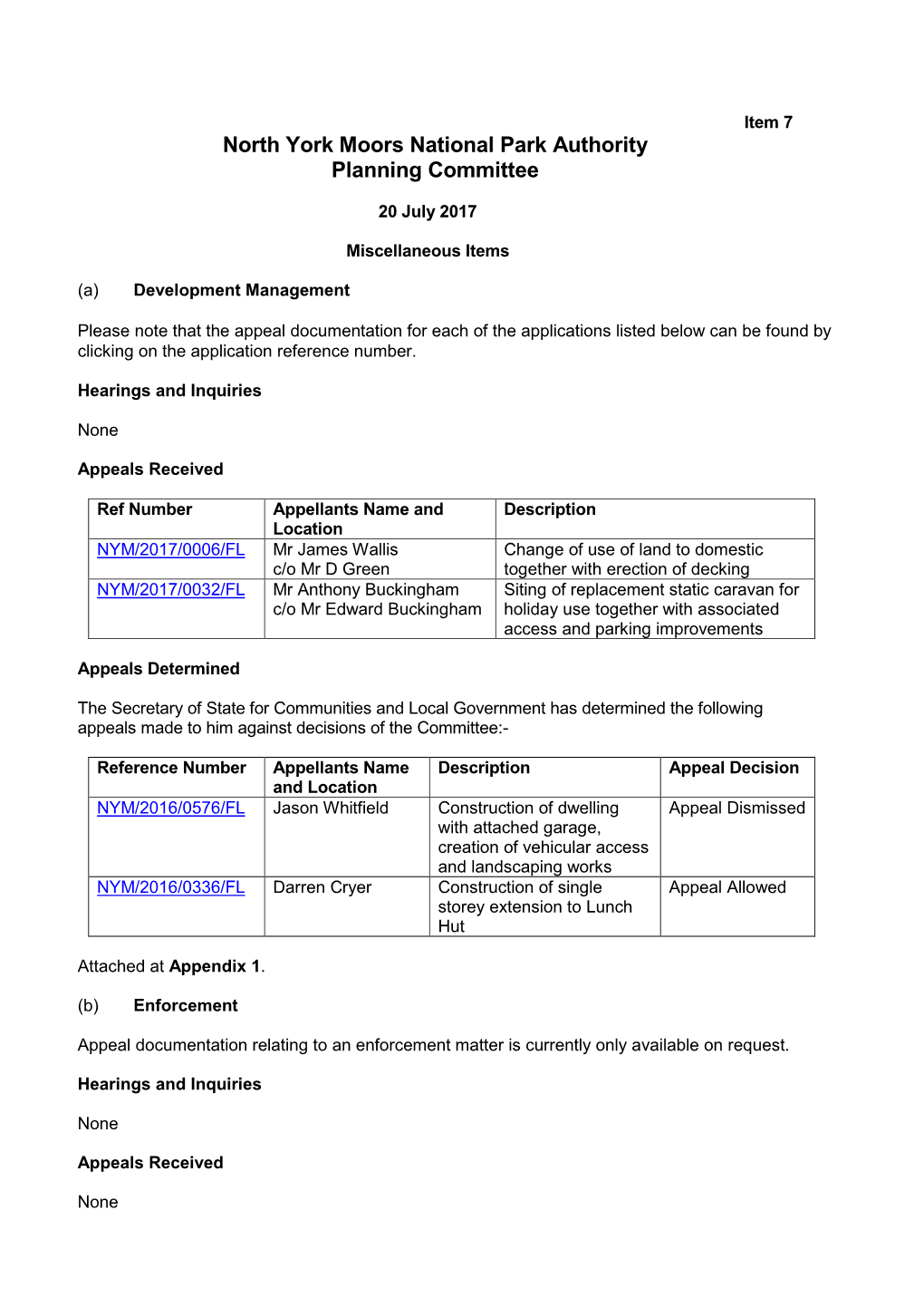 North York Moors National Park Authority Planning Committee